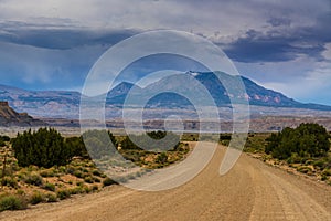 Storm clouds and gravel road in southern Utah