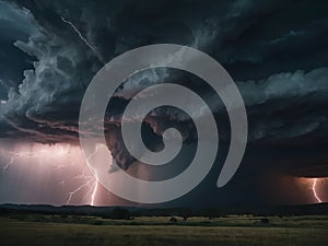 Storm Clouds and Lightning. a powerful lightning bolt illuminates the dramatic storm clouds