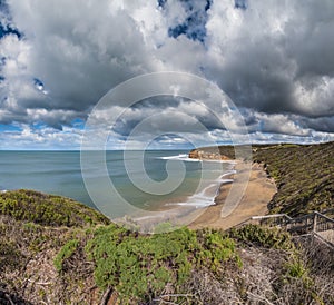 Storm clouds over Bells Beach, Great Ocean Road, Victoria, Australia