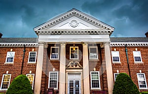 Storm clouds over a building at the Lutheran Seminary in Gettysburg, Pennsylvania. photo