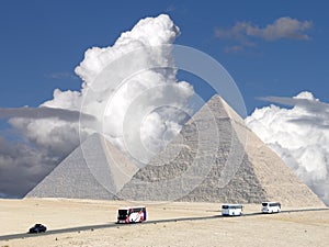 Storm clouds over the Great Pyramids.