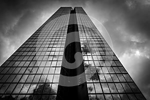 Storm clouds over the John Hancock Building, in Boston, Massachusetts.