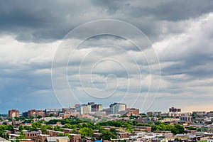 Storm clouds over Johns Hopkins Hospital, in Baltimore, Maryland