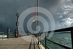 Storm clouds over lake