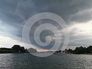 Storm clouds over lake