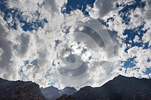 The storm clouds over the mountains