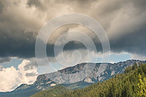 Storm clouds over mountains close up