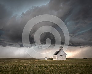 Storm Clouds Over an Old Rural Church