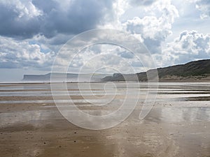 Storm clouds over Saltburn beach, North Yorkshire, England