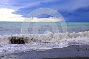 Storm clouds over the sea rain and thunder