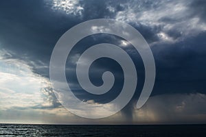 Storm clouds over the sea rain and thunder.