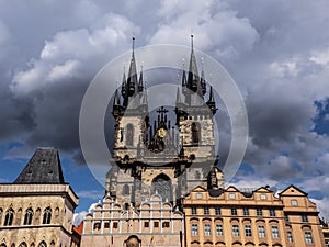Storm clouds overhead the old church in Prague