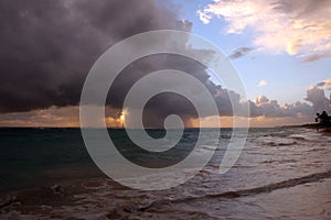 Storm clouds, storm Passing over the ocean, dramatic clouds after storm coast line