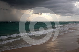 Storm clouds, storm Passing over the ocean, dramatic clouds after storm coast line