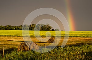 Storm Clouds Prairie Sky Rainbow