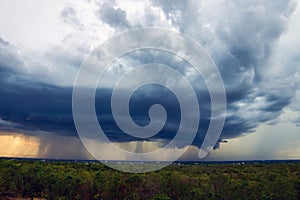 Storm clouds with the rain. Nature Environment Dark huge cloud sky black stormy cloud