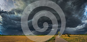 Storm clouds with shelf cloud and intense rain