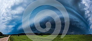 Storm clouds with shelf cloud and intense rain