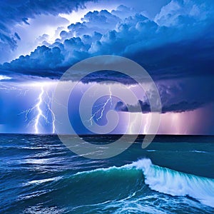 a storm is coming over the ocean with a boat in the water below it and a sky filled with clouds above it and a boat in