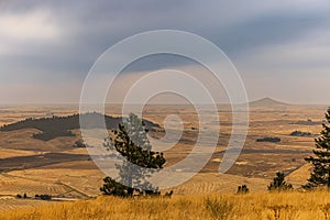 Storm coming in with Steptoe Butte from the distance in Palouse Idaho