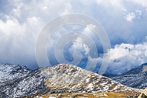 Storm is coming to snow covered mountains of Australian Alps