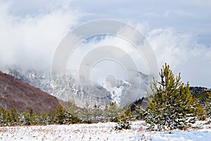 Storm coming in wintry mountain