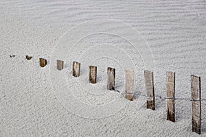 Storm fence disappears into the sand