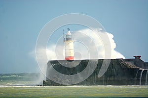 Storm Hannah batters Newhaven lighthouse. Sussex. UK photo