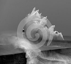 Storm Wave hitting Newhaven sea wall. photo