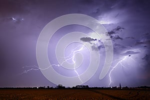 Storm with lightning in landscape