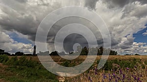 Storm moving over levee with some rain time lapse