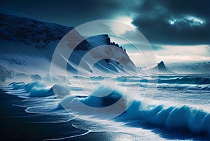 Storm on the ocean. Beautiful landscape of Islandia, Norway, Generative AI photo