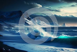 Storm on the ocean. Beautiful landscape of Islandia, Norway, Generative AI photo