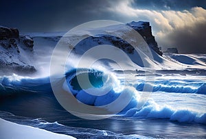 Storm on the ocean. Beautiful landscape of Islandia, Norway, Generative AI photo