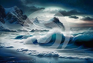Storm on the ocean. Beautiful landscape of Islandia, Norway, Generative AI photo