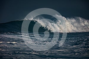 Storm at the ocean. Sea water in rough conditions