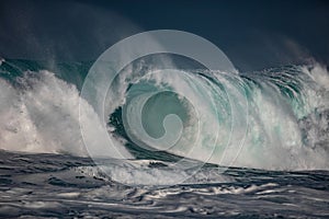 Storm at the ocean. Sea water in rough conditions