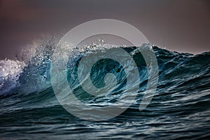 Storm at the ocean. Sea water in rough conditions photo