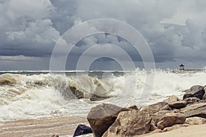 Storm ocean and the temple