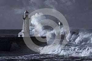 Storm in the old river mouth beacon