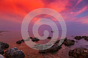 Beautiful sunset over Adriatic Sea, with beautiful dramatic cloudscape