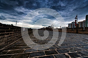 A Storm over the City Wall in Xi`an, China