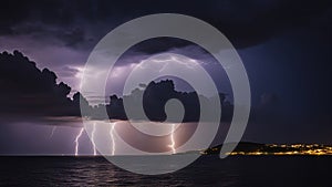 storm over the lake A dramatic scene of a lightning storm over the Black Sea near Feodosia,