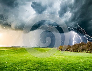 storm over meadow background