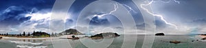 Storm over Mount Maunganui in New Zealand, aerial view