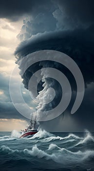 storm over the ocean, power wind over the sea, tornado scenne on the sea