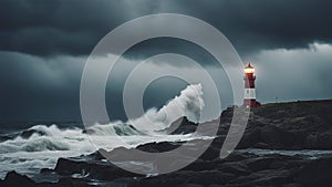 storm over the sea A lighthouse in a stormy landscape,