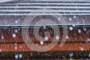 Storm rain on the roof of the house.