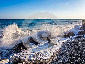 Storm at the rocky beach