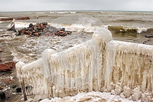 Storm at sea in winter